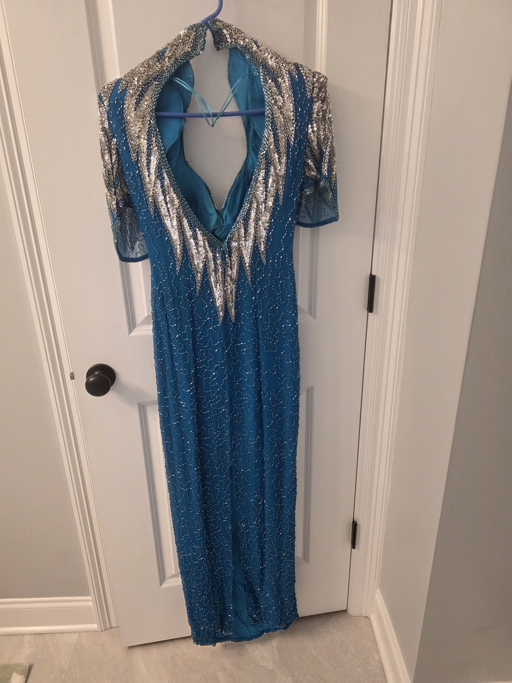 Vintage Alyce Designs 100% Silk Heavily Beaded Teal Gown Size 10 - Picture 2 of 5